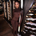 European and american style ins foreign trade women's solid color round neck long sleeve dress - mid-waist tie belt flowy elegant dress