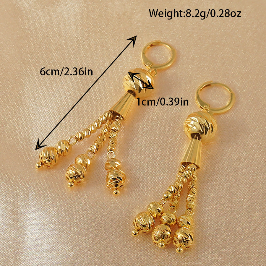 24k gold-plated copper drop earrings - bohemian chic floral tassel design, perfect for weddings and parties