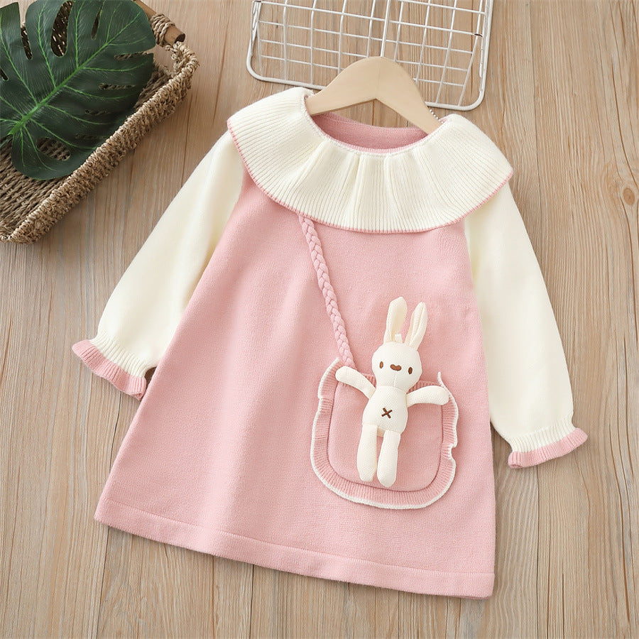 Girls' knit dress -  autumn/winter new collection - backpack style cute dress