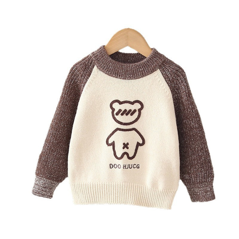 Kids' fleece-lined sweater:  winter collection - thickened pullover knit top, korean style, boys' crew neck wool sweater