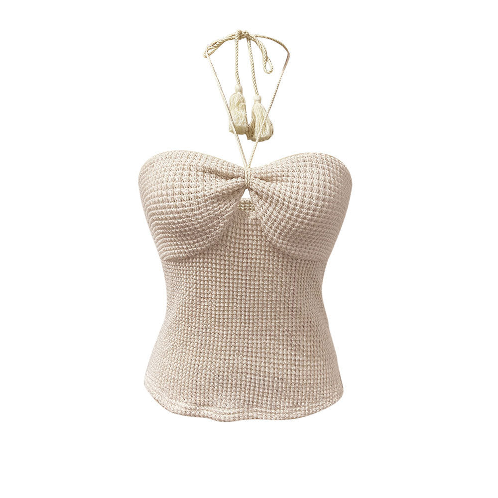 new  women's sexy halter neck t-shirt - summer off-shoulder sleeveless cropped top with unique design