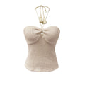 new  women's sexy halter neck t-shirt - summer off-shoulder sleeveless cropped top with unique design