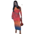 Tight skirt suit round neck long sleeves crop top tops medium long high waist hip-covering skirt two pieces high waist slimming look