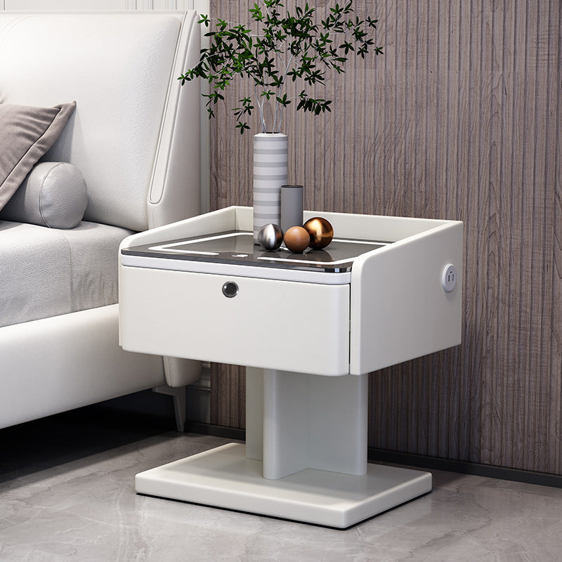 Smart bedside table: minimalist modern, light luxury, fingerprint unlock, multifunctional, rechargeable, drill-free, unique & creative