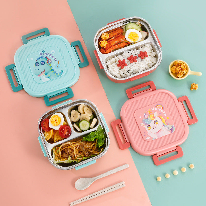 304 stainless steel lunch box - perfect for elementary school students, office workers, and kids! features compartments, ideal for cafeteria use, and a fun cartoon design