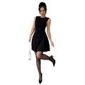 cross-border european and american style women's casual sleeveless elegant solid color ruffle mini dress - direct supply for cross-border e-commerce