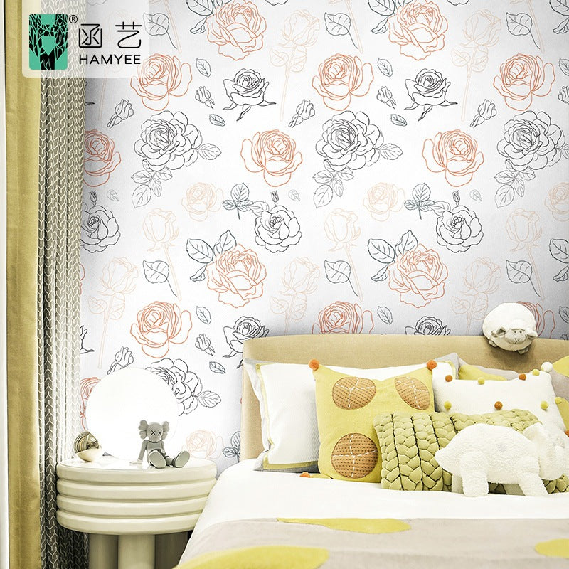 Cross-border sketch flower wallpaper thickened waterproof PVC wallpaper self-adhesive background wall decoration personalized wall sticker cloth with glue