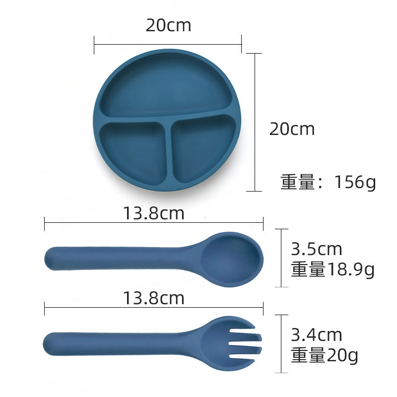 Food grade silicone infant plate fork spoon complementary food tableware preschool children eating silicone tableware set custom