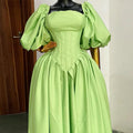 European and american cross-border women's clothing:  summer new arrivals - sweet and fresh square neck backless tie-up lantern sleeve cinched waist dress