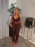 European and american cross-border women's fashion:  autumn new arrival - solid color sleeveless halter neck sexy top & leggings casual set