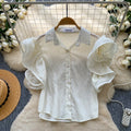 Korean style puff sleeve breathable & skin-friendly blouse - women's  spring collection: relaxed fit, designer touch, versatile & chic workwear top