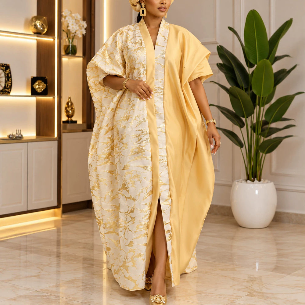 New party african dress gown - color block jacquard satin design robe bubudress