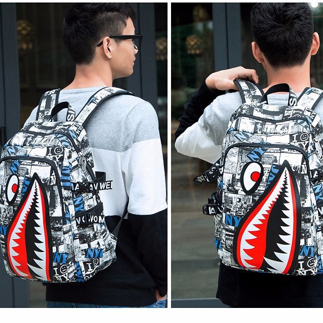Personalized creative backpack Korean version of teen shark backpack male fashion trend primary and secondary school students campus Harajuku