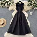 French chic sleeveless square neck dress - summer edition: butterfly knot waist, slimming, elegant hepburn style maxi dress