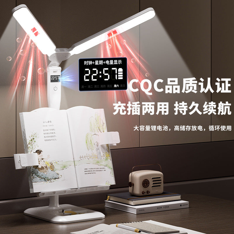 Clock table lamp led eye protection bookshelf lamp student study dormitory vision protection children's reading lamp for home