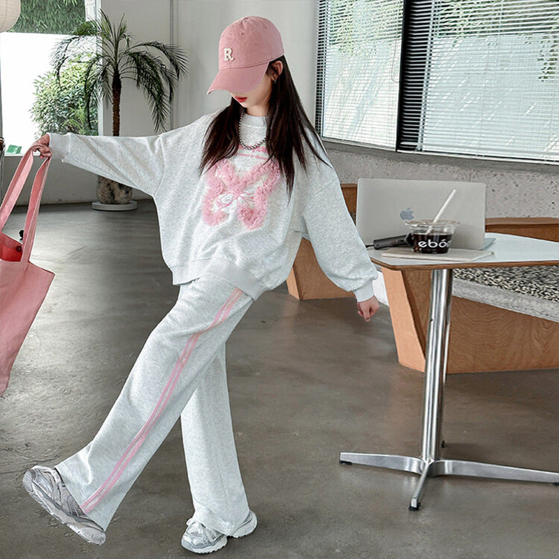 Girls' sweatshirt set - spring/autumn  new collection - stylish and trendy wide-leg sweatpants for girls (sizes for mid-to-large children) - casual two-piece outfit