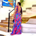 C7512 cross-border   fashionable european and american women's elegant ruffle strap printed dress - new