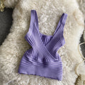Retro pit knitting vest v neck inner wear pure colorhigh waistbacklessfashion street short silm suspender tops
