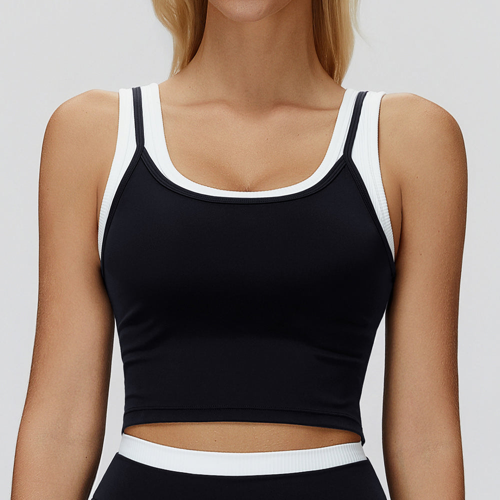 new arrival two-piece separates vestcontrast colornudefashioncasualtopsrunning sports intimates3129