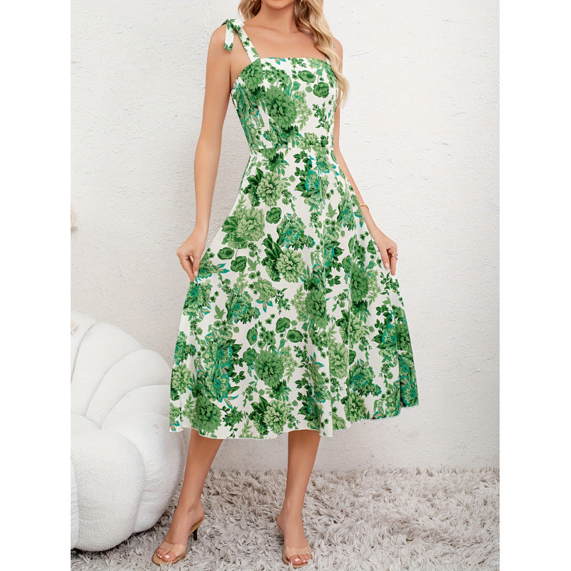 cross-border new women's elegant bowknot cami a-line dress
