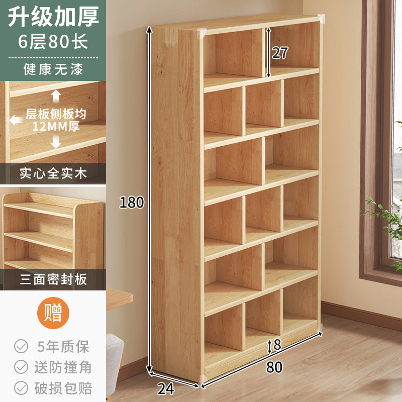 Pure solid wood bookshelf Floor-to-ceiling locker Children's pine storage cabinet Storage against the wall Student household bookcase with door