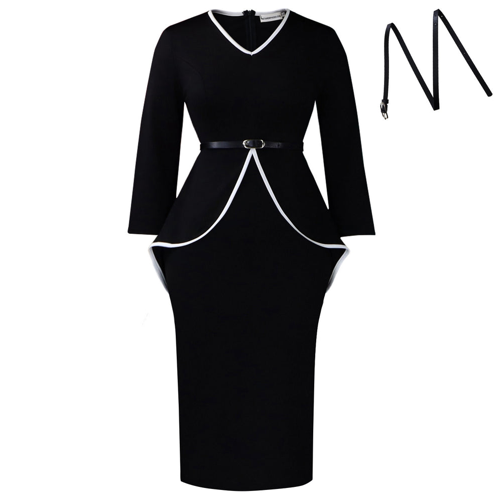 D611 european and american style women's winter new arrival professional ruffle long sleeve dress elegant pencil cross-border dress