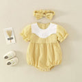 Infant summerk-style plaid girl baby jumpsuit, fashionable short-sleeved khaki new arrival, outdoor bag butt shirt