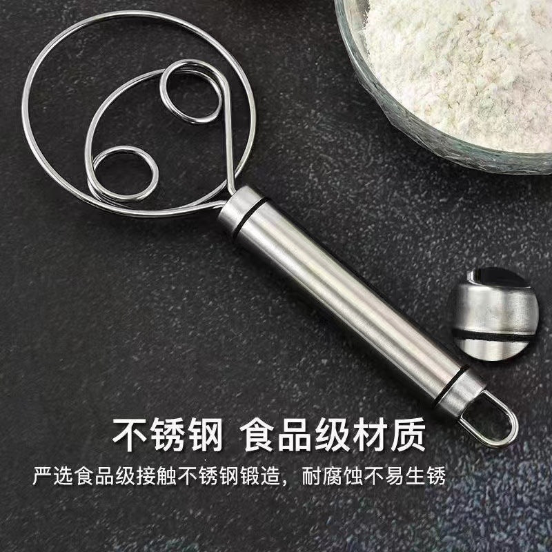 304 stainless steel double coil manual danish dough beater and dough mixer salad mixing tool