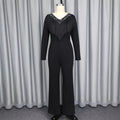 Black long-sleeve tassel jumpsuit v-neck beaded bodycon party slimming romper jumpsuits