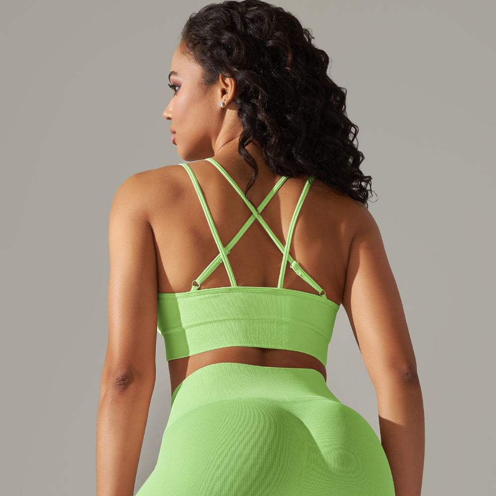 Amazon's new seamless knitted sexy back yoga wear breathable sweat-absorbent running fitness tops sports bra