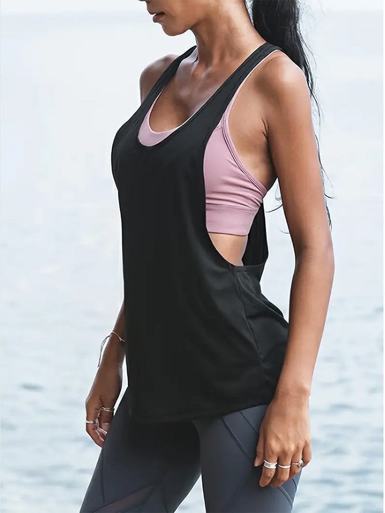 Solid color split yoga top halter loose vest T-word suspender blouse quick-drying breathable breathable quick-drying