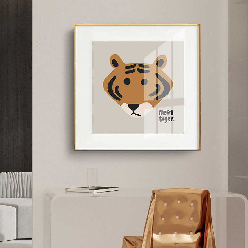 Nordic children's room bedroom bedside living room decorative painting cartoon animal green rabbit hanging painting cardboard photo frame painting