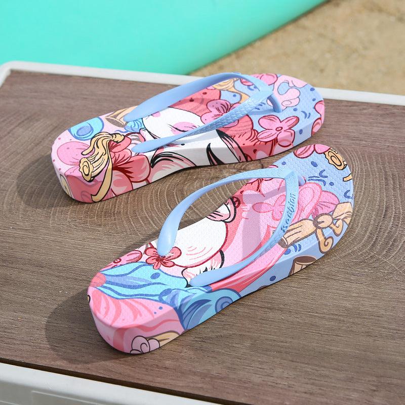 Women's flip-flops: summer fashion, beachwear, new mid-heel, non-slip, soft sole, cute cartoon thong sandals