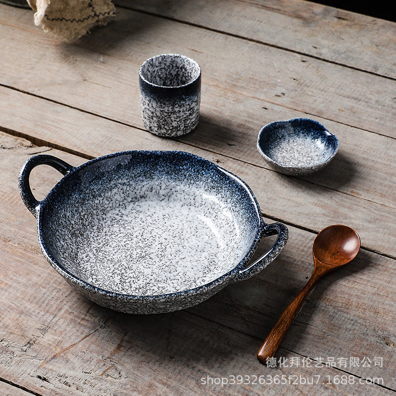 Japanese retro one-person meal set deep dry pot vegetable plate for homeclassy curry rice plate double ear soup plate