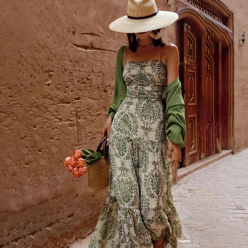 summer new arrival: cross-border design beach vacation outfit - photo-ready spaghetti strap dress, slimming and figure-flattering maxi dress