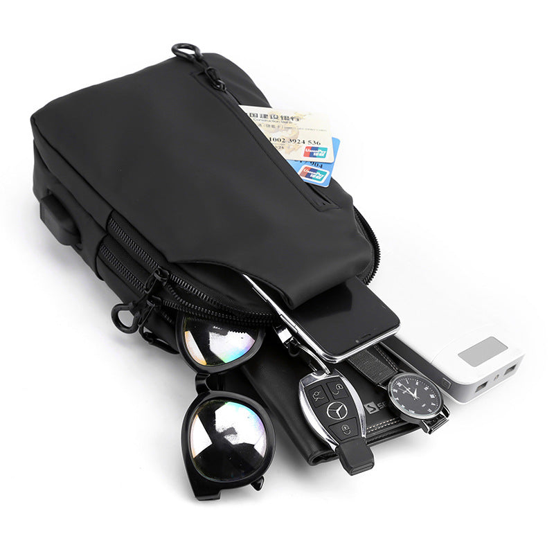 Cross-border new leather film breast bag men's messenger locomotive breast bag Hong Kong style trend messenger bag  wholesale men's breast bag