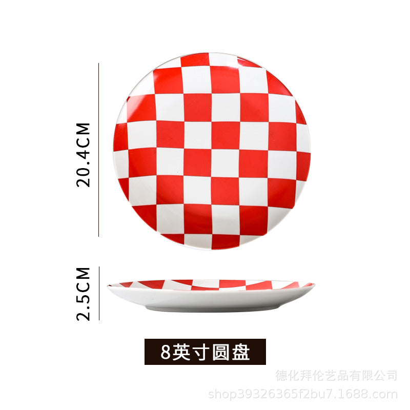 Instagram-worthy creative printed ceramic chessboard pattern dinner plates - stylish dinnerware for restaurants, home use, western cuisine, baking, and plating