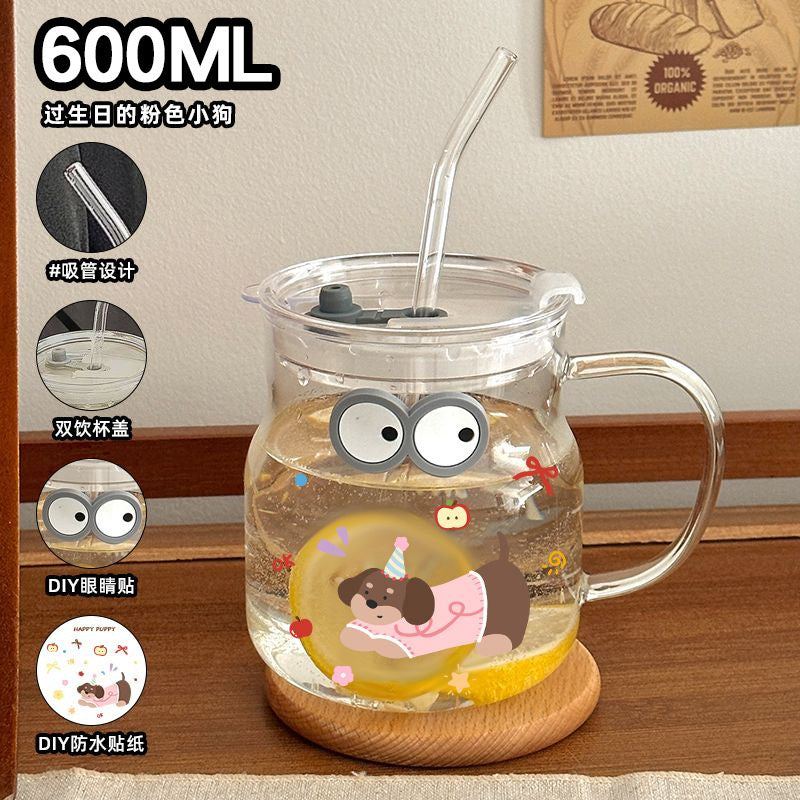 Water cup for women summer high-looking glass cup new arrival fruit tea large capacity straw cup cute mug