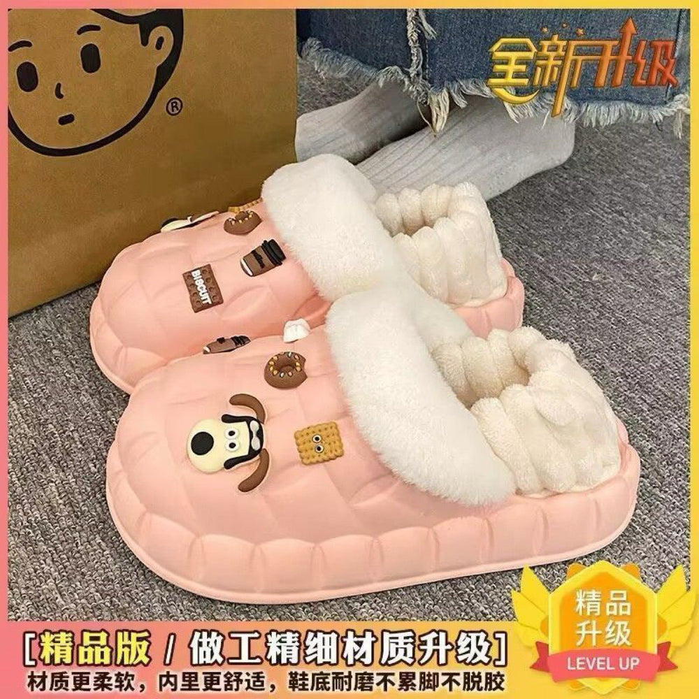 2025 women's winter slippers: cute cartoon design, thick sole, fleece lined, non-slip, wear-resistant, warm, detachable waterproof cotton shoes