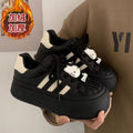 Autumn winterheattechfleece-lined big toe white shoes women's thick sole cotton shoes new arrival junior high school students casual black sneakers