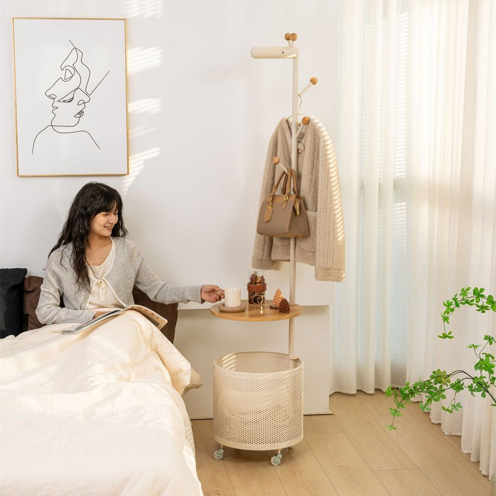 Simple for home entrance floor-mounted movable clothes rack girls bedroom bedside storage storage basket small coat rack