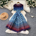 Korean style geometric print a-line dress - women's summer short sleeve, minimalist, versatile, elegant, commute-friendly, plus size dress
