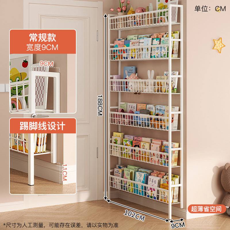 Behind the door shelf wrought iron ultra-thin bookshelf floor-to-ceiling children's simple extremely narrow crack wall wall hanging household storage cabinet