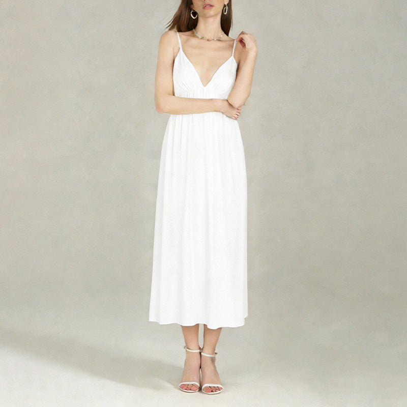 cross-border european and american women's clothing: new summer dresses for women - fashionable and sexy backless solid color camisole dress 661
