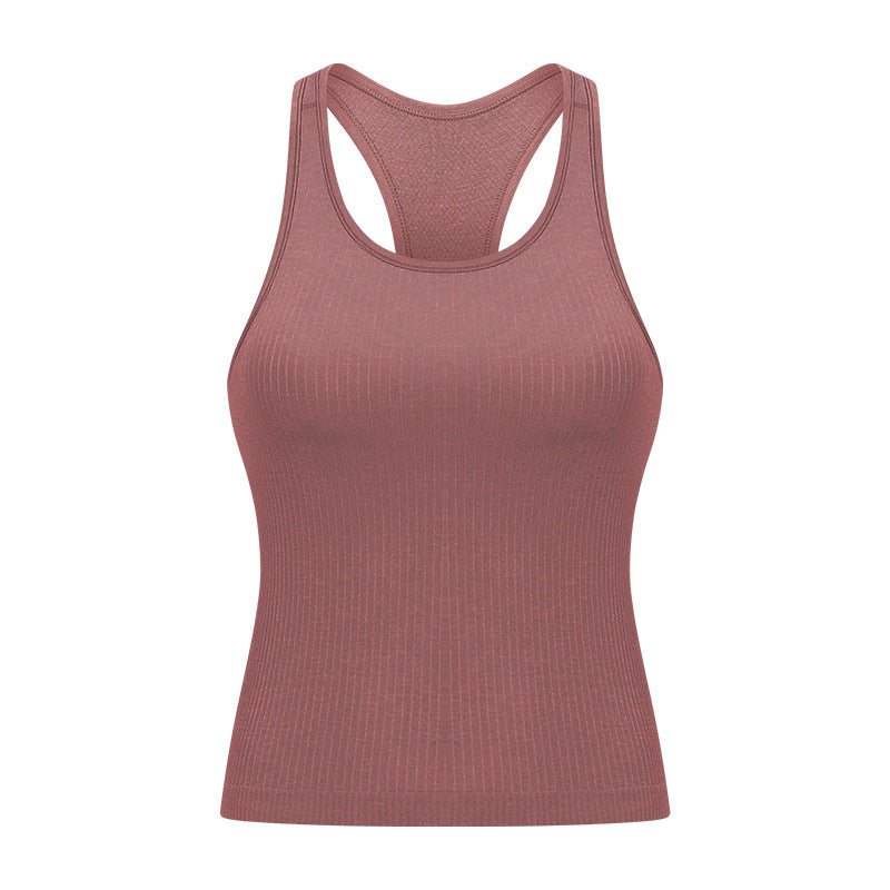 Ready-to-ship yoga outfit: stylish racerback yoga tank top with built-in bra pads for women - perfect for running, fitness, and workouts (model dt140)
