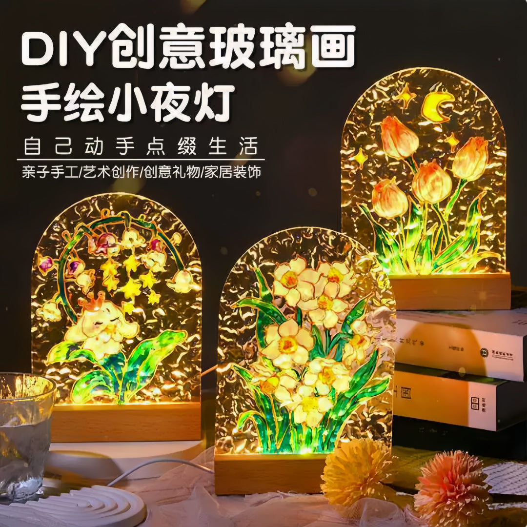 Tulip night light DIY material package, gift for girlfriend, hand-painted night light, water ripple acrylic light, ambient light.
