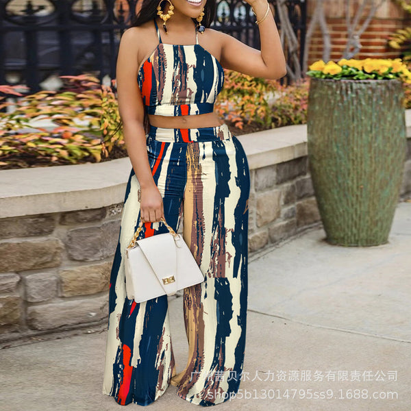 Women's new printed short top + pants two-piece set HL095A1/HDZ0252