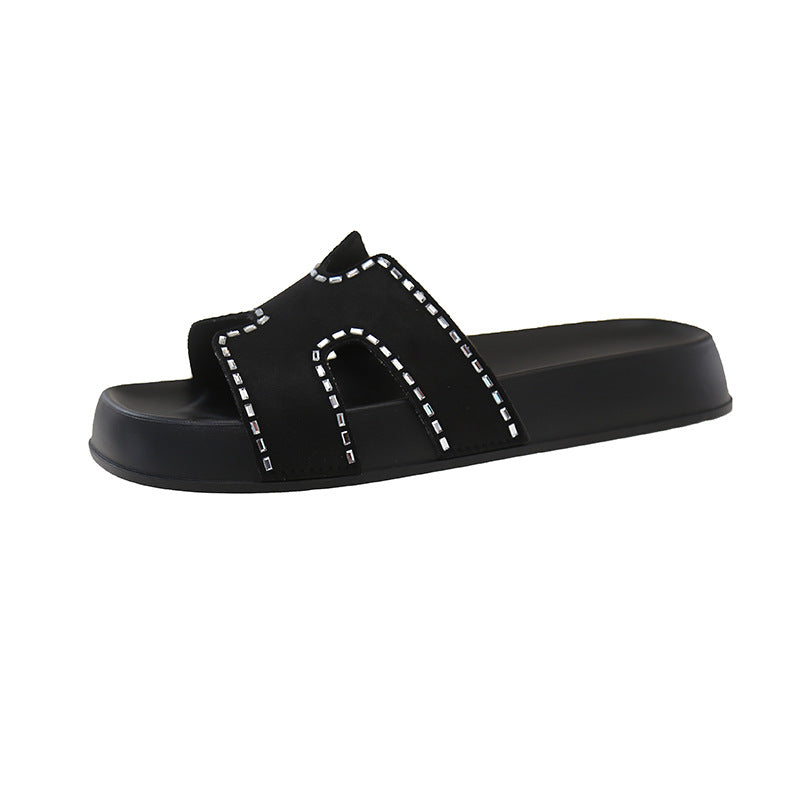 Thick sole diamond edge sandals women's summeroutwearfashioneasiest for matchins style western high-end h-shaped beach shoes for women