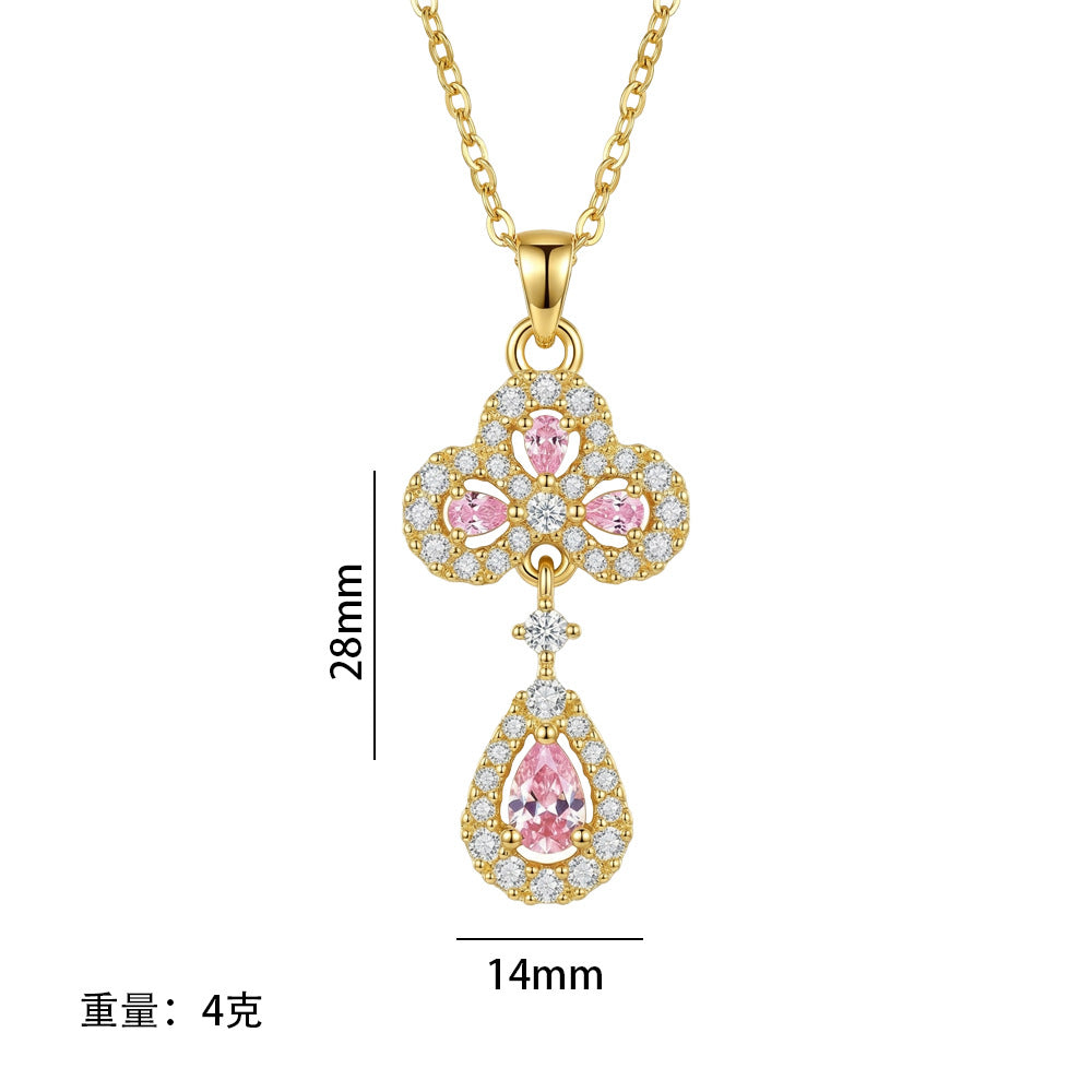Popular popular fashion copper inlaid zirconium full diamond water drop necklace for women accessible luxuryniche styleeasiest for match non-fading clavicle chain jewelry