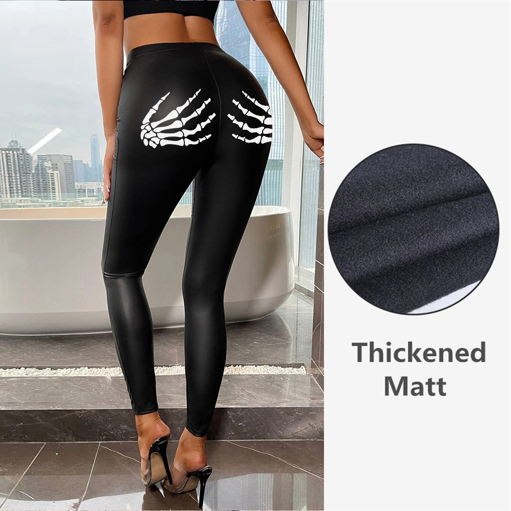 Printed colorful leather pants for women -  hot-selling export style - high-waisted leather leggings - four-way stretch, butt-lifting pencil pants